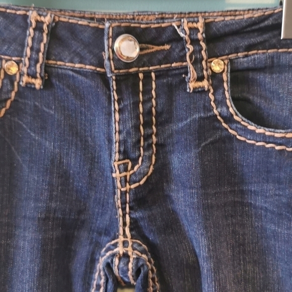 La Idol Denim Capris Gold Rhinestone 7 - Picture 3 of 7